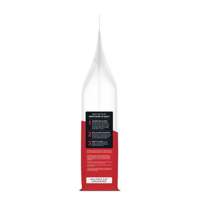 Instructions on packaging: 1. Transition slowly by mixing with old product. 2. Pick a good location for use. 3. Keep it clean by removing waste daily. Label states multiple cat unscented.
