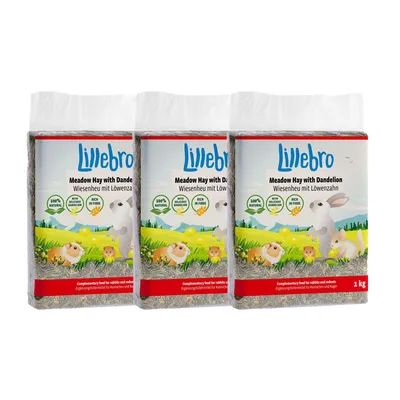 Lillebro Wiesenheu mit Löwenzahn, Ergänzungsfuttermittel für Kaninchen und Nager, 100% natürlich, reich an Ballaststoffen, köstlicher Löwenzahn. Packung à 1 kg.