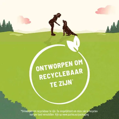 ONTWORPEN OM RECYCLEBAAR TE ZIJN. Ontworpen om recyclebaar te zijn. De mogelijkheid om deze zak te recyclen kan per land verschillen. Kijk op www.purina.eu/packaging