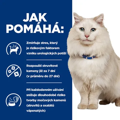 Jak pomáhá: Zmírňuje stres, který je rizikovým faktorem vzniku urologických potíží. Rozpouští struvitové kameny již za 7 dní. Snižuje dlouhodobé riziko tvorby močových kamenů.