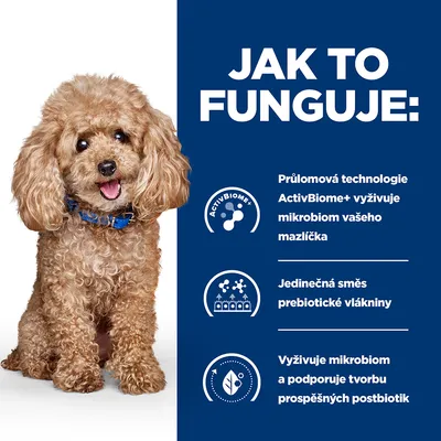Jak to funguje: Průlomová technologie ActivBiome+ vyživuje mikrobiom vašeho mazlíčka. Jedinečná směs prebiotické vlákniny. Vyživuje mikrobiom a podporuje tvorbu prospěšných postbiotik.