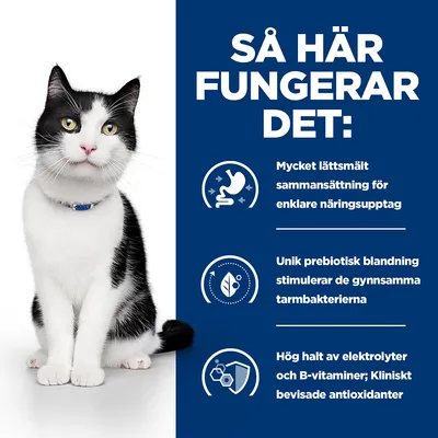 Så här fungerar det: Mycket lättsmält sammansättning för enklare näringsupptag, unik prebiotisk blandning stimulerar tarmbakterierna, hög halt av elektrolyter och B-vitaminer.