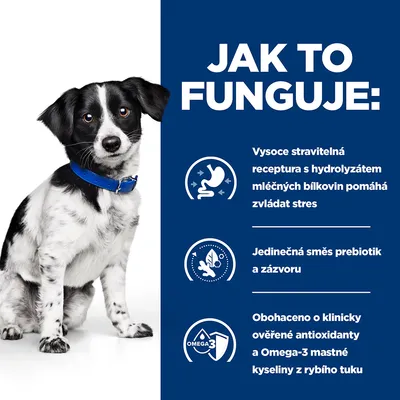 Jak to funguje: Vysoko stráviteľná receptúra s hydrolyzátom mliečnych bielkovín, jedinečná zmes prebiotík a zázvoru, obohatené o antioxidanty a Omega-3 mastné kyseliny z rybieho tuku.