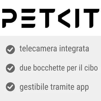 PETKIT, telecamera integrata, due bocchette per il cibo, gestibile tramite app