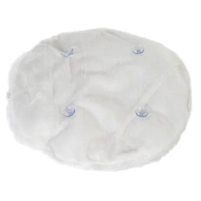 White, round plush cover with four transparent suction cups visible on the surface.