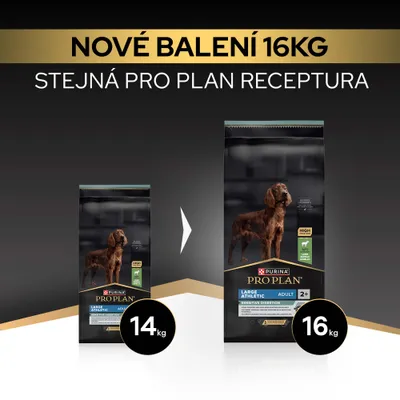 Nové balenie 16 kg Purina Pro Plan Large Athletic Adult Sensitive Digestion, doteraz 14 kg. Receptúra zostáva rovnaká. Nové balenie 16 kg Purina Pro Plan Large Athletic Adult Sensitive Digestion, doteraz 14 kg. Receptúra zostáva rovnaká.