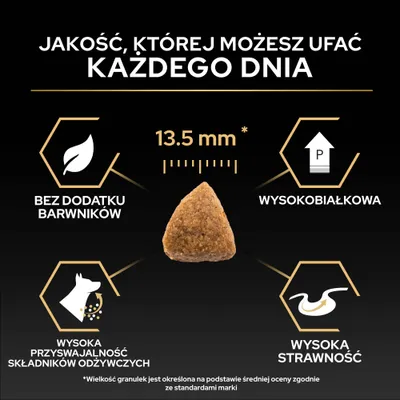 Wielkość krokietów 13,5 mm, bez barwników, wysoki poziom białka, wysoka przyswajalność składników odżywczych oraz wysoka strawność zgodnie z ilustracją. Wielkość krokietów 13,5 mm, bez barwników, wysoki poziom białka, wysoka przyswajalność składników odżywczych oraz wysoka strawność zgodnie z ilustracją.