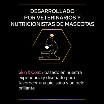 Desarrollado por veterinarios y nutricionistas de mascotas. Skin & Coat+ basado en experiencia, diseñado para favorecer una piel sana y un pelo brillante.
