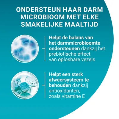 Ondersteun haar darmmicrobioom met elke smakelijke maaltijd. Helpt de balans van het darmmicrobioomte ondersteunen en helpt een sterk afweersysteem te behouden dankzij vitamine E.