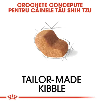 CROCHETE CONCEPTE PENTRU CÂINELE TĂU SHIH TZU. Tailor-made kibble. Imagine cu o croșetă de hrană uscată pentru câini.