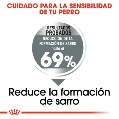 Cuidado para la sensibilidad de tu perro. Resultados probados: reducción de la formación de sarro hasta el 69 %. Reduce la formación de sarro.