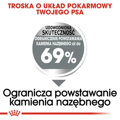 Udowodniona skuteczność: ograniczenie powstawania kamienia nazębnego aż do 69%. Ogranicza powstawanie kamienia nazębnego. Troska o układ pokarmowy twojego psa.