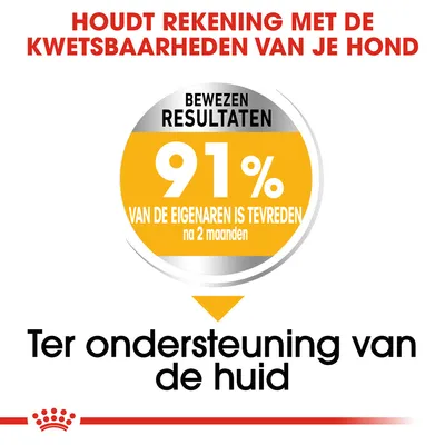 Bewezen resultaten: 91% van de eigenaren is tevreden na 2 maanden. Houdt rekening met de kwetsbaarheden van je hond. Ter ondersteuning van de huid.