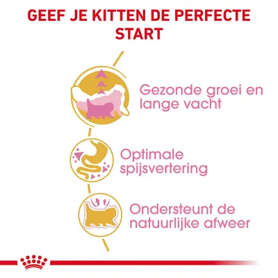 Geef je kitten de perfecte start. Gezonde groei en lange vacht, optimale spijsvertering, ondersteunt de natuurlijke afweer.