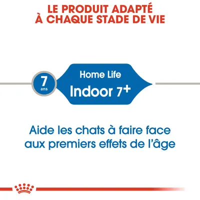 Le produit adapté à chaque stade de vie. Home Life Indoor 7+, 7 ans. Aide les chats à faire face aux premiers effets de l’âge.