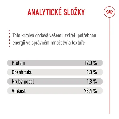 Analýza: bílkoviny 12,0 %, obsah tuku 4,0 %, hrubý popel 1,8 %, vlhkost 78,4 % Analýza: bílkoviny 12,0 %, obsah tuku 4,0 %, hrubý popel 1,8 %, vlhkost 78,4 %