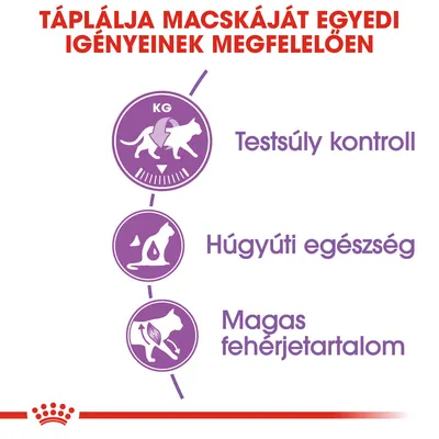 Táplálja macskáját egyedi igényeinek megfelelően: testsúly kontroll, húgyúti egészség, magas fehérjetartalom