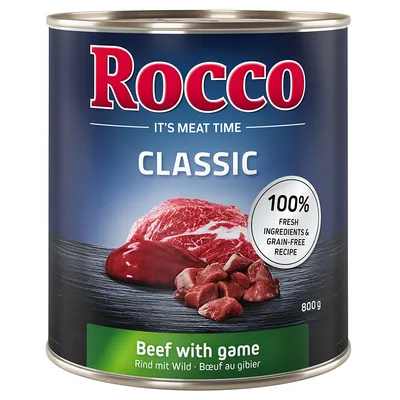 Rocco Classic wołowina z dziczyzną, puszka 800g. 100% świeżych składników i bezzbożowa receptura.