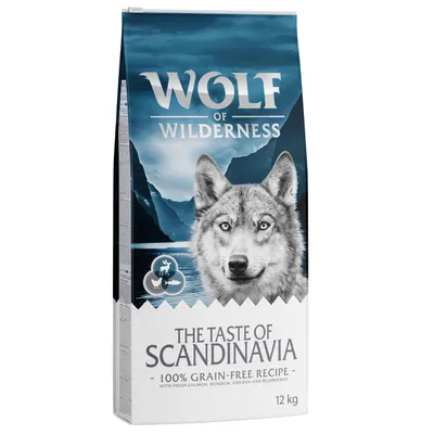 Wolf of Wilderness, The Taste of Scandinavia, 100 % viljaton resepti tuoreella lohella, porolla, kanalla ja mustikoilla, 12 kg.