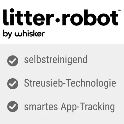 Litter-Robot by Whisker. Autocurățare, tehnologie cu sită pentru nisip, urmărire inteligentă prin aplicație.