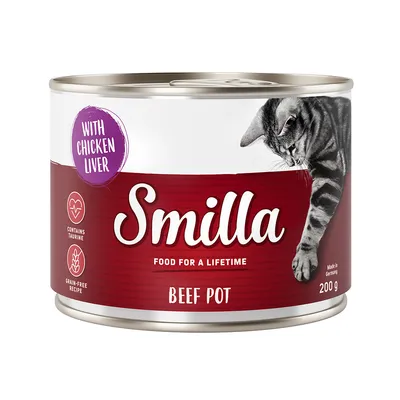 Smilla Beef Pot, 200g. With chicken liver, contains taurine, grain-free recipe. Made in Germany. Complete food.