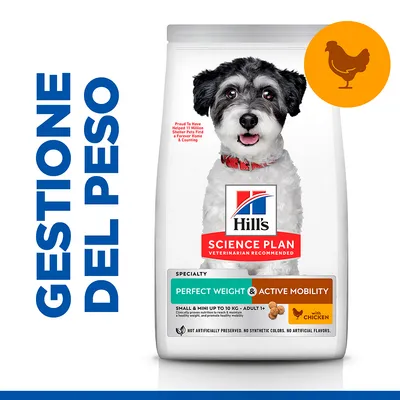 Hill's Science Plan Perfect Weight & Active Mobility con pollo, gestione del peso per cani adulti di piccola taglia fino a 10 kg. Specialty: Small & Mini up to 10 kg - Adult 1+.