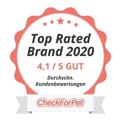 Top Rated Brand 2020, 4,1/5 GUT, Durchschn. Kundenbewertungen, CheckForPet.