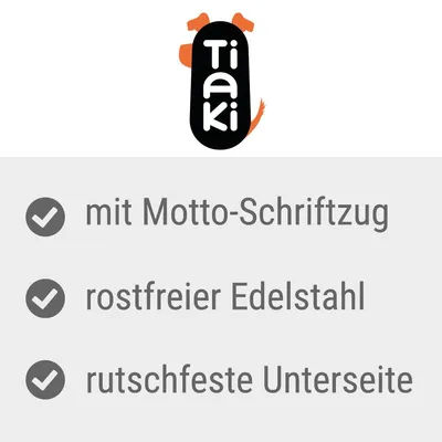 Tiaki logo. Features: with motto lettering, stainless steel, non-slip base.