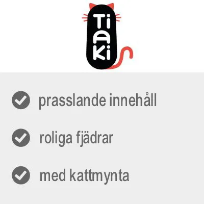Tiaki. Prasslande innehåll, roliga fjädrar, med kattmynta.