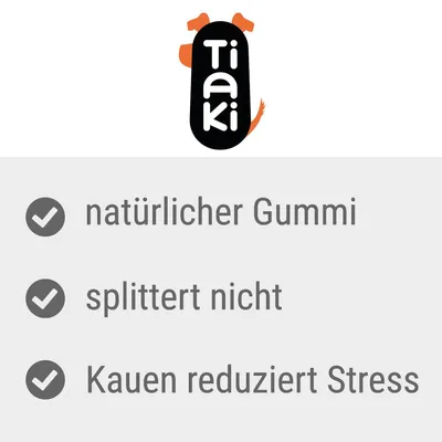 Tiaki. Natürlicher Gummi, splittert nicht, Kauen reduziert Stress.