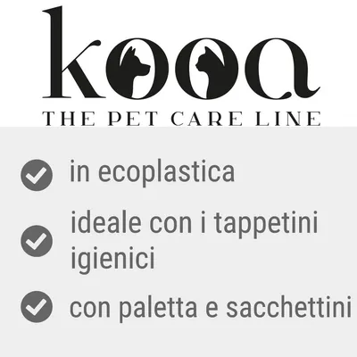 kooa THE PET CARE LINE. in ecoplastica, ideale con i tappetini igienici, con paletta e sacchettini