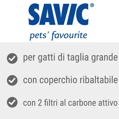 SAVIC pets’ favourite. per gatti di taglia grande, con coperchio ribaltabile, con 2 filtri al carbone attivo.