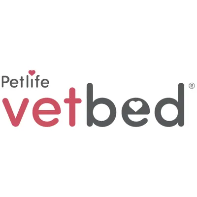 Petlife Vetbed. Premium-Marke für Haustierbetten mit Herzsymbol im Schriftzug.