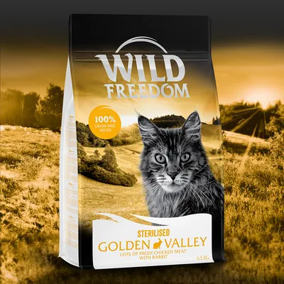 Wild Freedom Sterilised Golden Valley hrana za mačke, 100% brez žit, sveže piščančje meso z zajcem, 6,5 kg.