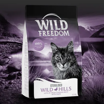Wild Freedom Sterilised Wild Hills kissanruoka, 6,5 kg, tuoretta kananlihaa ja ankkaa, 100 % viljaton resepti.