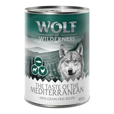 Wolf of Wilderness The Taste of the Mediterranean, 100% grain-free recipe, 400g. Texte en anglais.