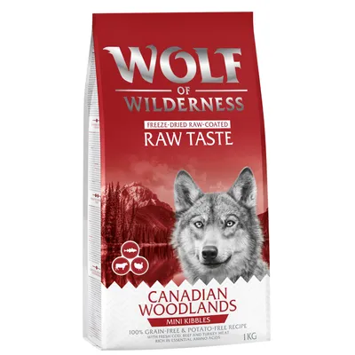 Wolf of Wilderness Canadian Woodlands Mini Kibbles, freeze-dried raw-coated, 100% getreidefrei und kartoffelfrei, mit Kabeljau, Rind und Truthahn, 1 kg.