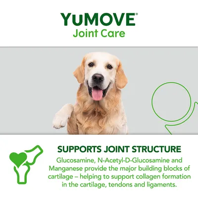 YuMOVE Joint Care. Unterstützt die Gelenkstruktur mit Glucosamin, N-Acetyl-D-Glucosamin und Mangan für Kollagenbildung in Knorpel, Sehnen und Bändern.