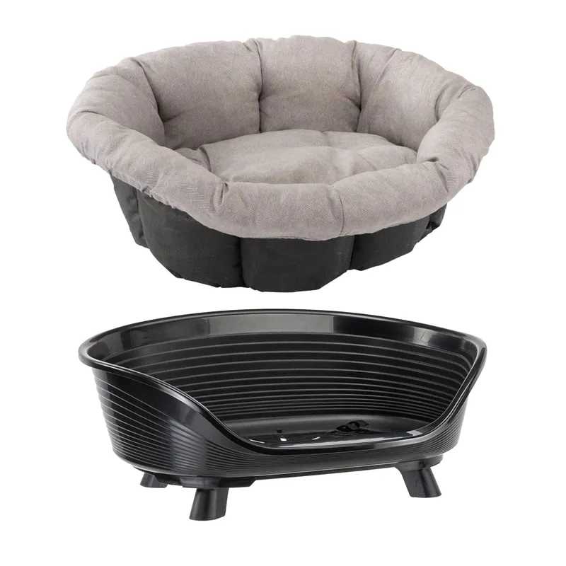Set de cesta Ferplast Siesta Deluxe con funda Sofá Tweed beige - Set talla 4: cesta + funda + patas