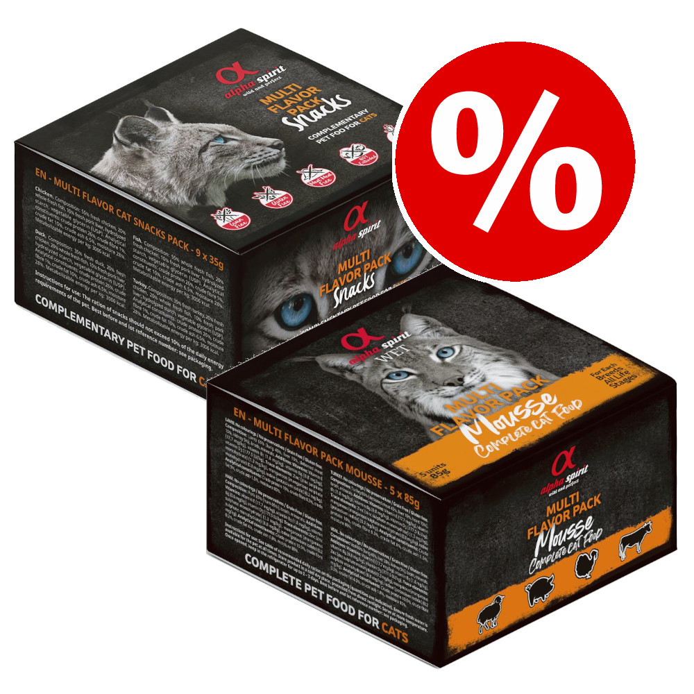 Alpha Spirit Multi-Flavour para gatos - Pack mixto - 10 x 85 g húmeda + 9 x 35 g snacks