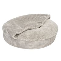 Letto per animali rotondo e soffice in bianco con tre opzioni di colore: beige, grigio e marrone.