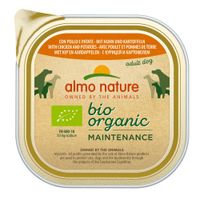 almo nature bio organic maintenance con vitello e verdure, certificazione biologica FR-BIO-10 EU Agriculture, confezione con simbolo BIO verde
