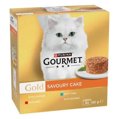 Gourmet Gold Savoury Cake 8 x 85g - Mixed Pack I (Chicken, Beef, Tuna & Salmon) Gourmet Gold Savoury Cake 8 x 85g - Mixed Pack I (Chicken, Beef, Tuna & Salmon)