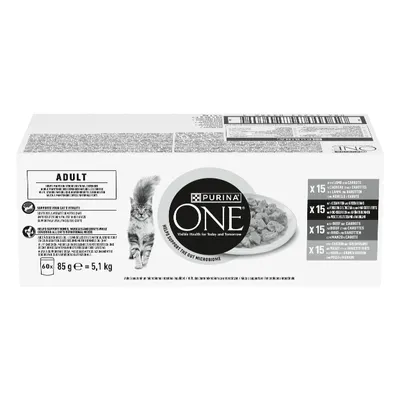 PURINA ONE Adult, 60 x 85g, Mixed Pack with Lamb, Beef, Chicken and Turkey, supports the microbiome, visible health for today and tomorrow. PURINA ONE Adult, 60 x 85g, Mixed Pack with Lamb, Beef, Chicken and Turkey, supports the microbiome, visible health for today and tomorrow.