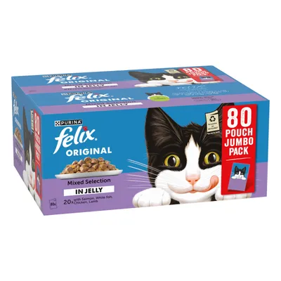 Felix Original Pouches Jumbo Pack 80 x 85g - Mixed Selection in Jelly Felix Original Pouches Jumbo Pack 80 x 85g - Mixed Selection in Jelly
