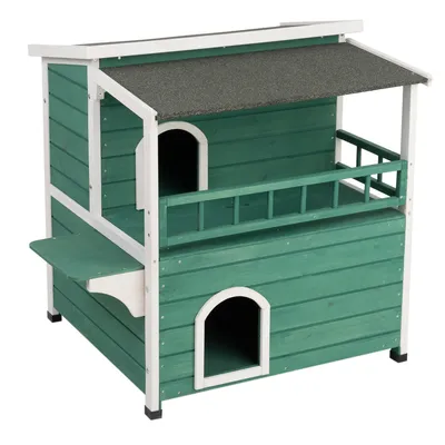 Maisonnette à marquise pour chat - L 91,5 x l 71 x H 82 cm - vert / blanc