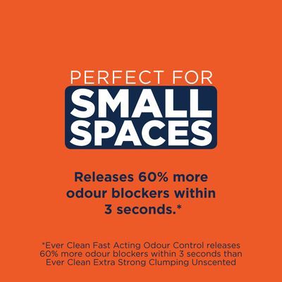 Perfect for small spaces. Releases 60% more odour blockers within 3 seconds. Ever Clean Fast Acting Odour Control vergeleken met Ever Clean Extra Strong Clumping Unscented.