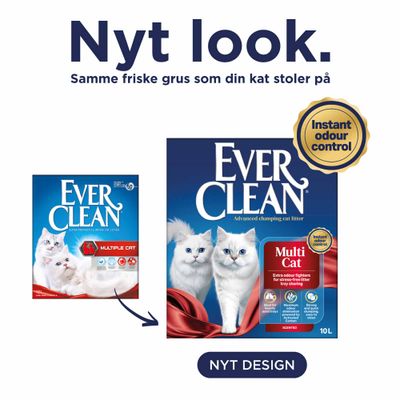 Ever Clean Multi Cat kattegrus med nyt design, øjeblikkelig lugtkontrol, 10 L. Bemærk nyt emballagedesign og samme produktkvalitet.