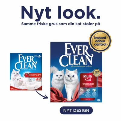 Ever Clean Multi Cat kattegrus med nyt design, øjeblikkelig lugtkontrol, 10 L. Bemærk nyt emballagedesign og samme produktkvalitet.