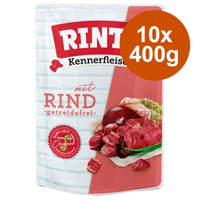 Rinti Kennerfleisch mit Rind, getreidefrei, Packung mit 10x400g. Rinti seit 1983 Original.